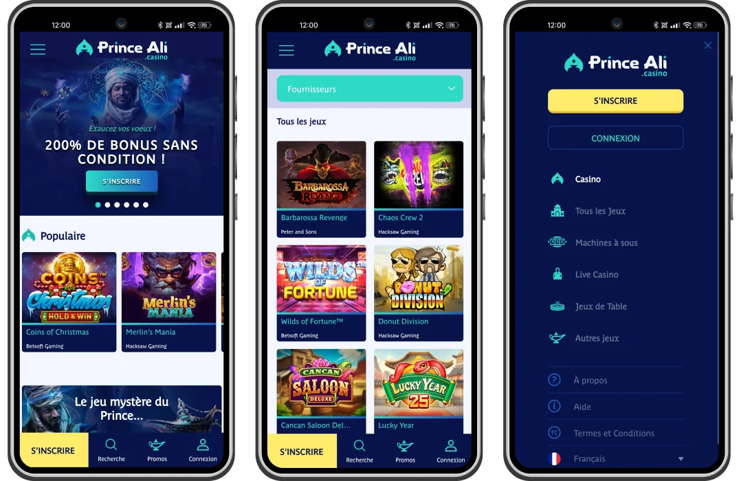Fonctionnalités mobiles de Prince Ali Casino